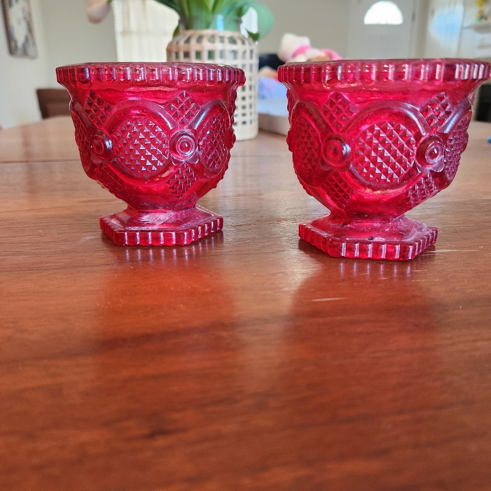 Vintage Red Glass Candle Holders